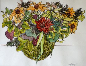 Rudbeckia mit Laub in einem Korb von Joan Thewsey