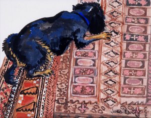 Saskia auf einem gemusterten Teppich von Joan Thewsey