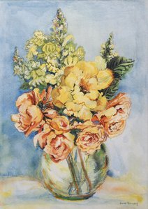 Gelbe Rosen und Löwenmäulchen, 2001 von Joan Thewsey