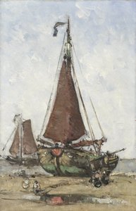 Fischereiboot mit stumpfem Bug am Strand von Joannes Barnardus Antonius Maria Westerwoudt