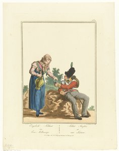 Sitzender Soldat und Milchmädchen (Uniformen und Klederdrachten)