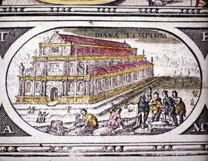 Darstellung der Sieben Weltwunder der Antike: der Tempel der Diana (Artemis) in Ephesus. im Atlas von Jansson Jannsonius, gedruckt in Amsterdam im Jahr 1630. Private Sammlung