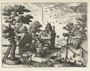 Gasthaus mit Wasserbrunnen (Landschaften, Seestücke und fantasievolle Stadtansichten)