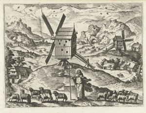 Landschaft mit Christus als guter Hirte (Landschaften, Meeresansichten und fantasievolle Stadtansichten) von Joannes van Doetechum (I) (attributed to)