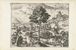 Landschaft mit Städtchen am Fluss
