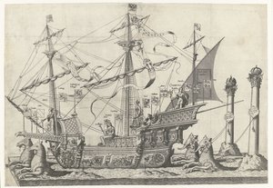 Das Schiff Victoria, Nr. 5 (Beerdigungszug von Kaiser Karl V, 1558) von Joannes van Doetechum (I)