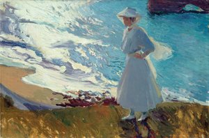 María am Strand von Biarritz oder Gegenlicht von Joaquín Sorolla