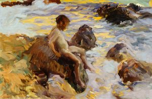 Junge in den Wellen, Javea, 1900 von Joaquín Sorolla