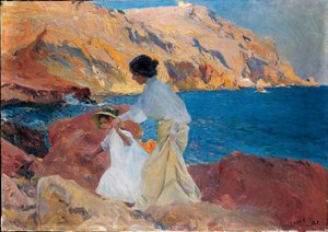 Clotilde und Elena auf den Felsen, Javea, 1905