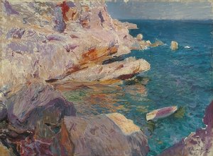 Felsen von Jávea mit weißem Boot von Joaquín Sorolla