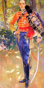 Porträt von König Alfons XIII. in einer Husarenuniform, 1907