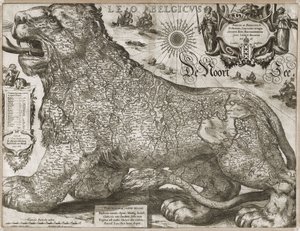 Leo Belgicus - Karte der Niederlande (1611) von Jodocus Hondius