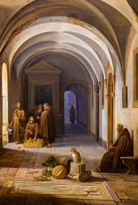 Franziskanermönche im Kreuzgang von Santa Maria d