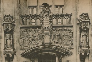 Steinschnitzerei unter dem Middlesex-Wappen im Guildhall, Westminster, ca. 1935