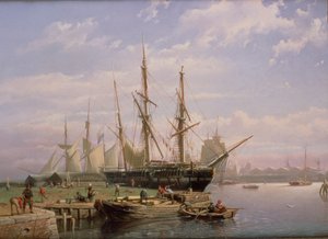 Niederländische Segelschiffe vor Anker in einer Flussmündung