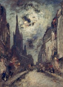 Die Rue St. Jacques mit der Kirche St. Séverin bei Mondschein von Johan Barthold Jongkind