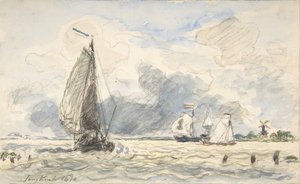 Niederländische Fischerboote, Verso: Skizzen von Booten