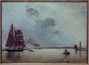 Einfahrt in den Hafen von Honfleur bei Sonnenaufgang
