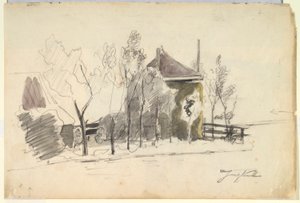 Heuwagen in einem Bauernhof (recto); Ansicht eines Bauernhofs (verso) von Johan Barthold Jongkind
