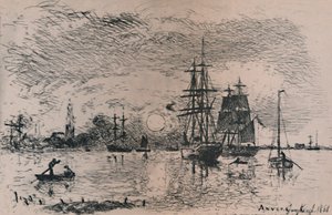 Sonnenuntergang im Hafen von Antwerpen, 1868