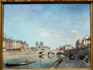 Blick auf die Ufer der Seine und die Kathedrale Notre Dame de Paris