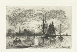Sonnenuntergang am Hafen von Antwerpen von Johan Barthold Jongkind