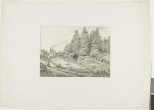 Bauernhaus in einem immergrünen Wald von Johan Christian Dahl