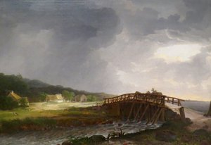 Die Brücke über den Tryggevælde-Fluss mit Blick auf Køge, Seeland
