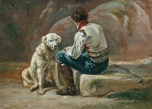 Italiener mit weißem Hund