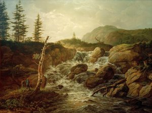 Nordische Landschaft mit einem Wasserfall