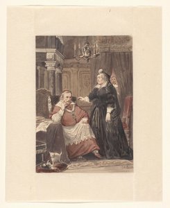 Zwei Personen in einem Interieur, möglicherweise Maria de Medici und Kardinal Richelieu von Johan Coenraad Leich (signed by artist)