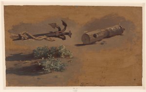 Studie eines Ankers, Teil eines Schiffsmastes und Sträucher von Johan Daniël Koelman
