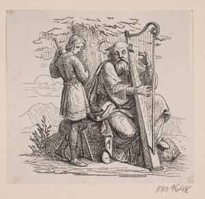 Ein alter Harfenspieler und ein Junge unter einem Baum von Johan Frederik Rosenstand