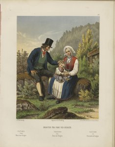 Illustration aus dem Buch Udvalgte norske Nationaldragter von unbekanntem Autor, veröffentlicht von Chr. Tønsberg (Norwegen, 1861) von Johan Fredrik Eckersberg