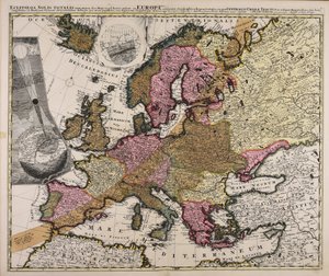Geographische Darstellung der totalen Sonnenfinsternis am 12. Mai 1706, in Europa beobachtet von Johan Gabriel Doppelmayr