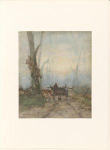 Bauernwagen auf Waldweg von Johan Hendrik Weissenbruch (signed by artist)