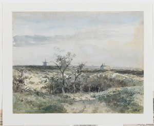 Ansicht des Dekkersduin, mit alter Gasfabrik und Mühle im Hintergrund