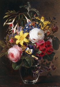 Rosen, Lilien, Stiefmütterchen und andere Blumen in einer Vase von Johan Laurents Jensen