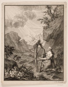 Harfe spielende Frau in Berglandschaft von Johan Martin Preisler