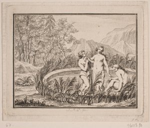 Vignette. Drei Frauen baden in einem Becken von Johan Martin Preisler
