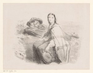 Liegender Mann und Frau mit Tamburin
