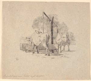 Das Huhn und die Kuh. Illustration zu Kaalunds "Fabeln für Kinder". Siehe Kommentar aus dem Arkatalog. von Johan Thomas Lundbye