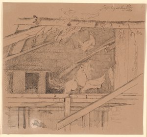 Hühner auf einem Dachboden von Johan Thomas Lundbye