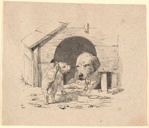 Der Welpe. Illustration zu Kaalunds "Fabeln für Kinder". Siehe Kommentar aus dem Arkatalog. von Johan Thomas Lundbye
