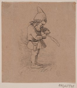 Nisse, der eine Feder schneidet
