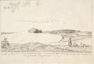 Seeländische Landschaft. Im Hintergrund Vejrhøj, eingeklebt f.n. Seite 6 von Johan Thomas Lundbye