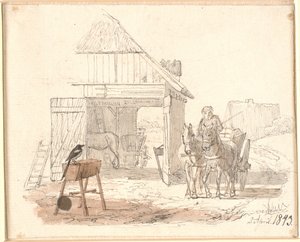 Die Elster. Illustration zu Kaalunds "Fabeln für Kinder". Siehe Kommentar aus dem Arkatalog. von Johan Thomas Lundbye