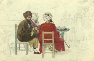 Drei Türken (bzw. Griechen) an einem Kaffeehaustisch sitzend, im Kaffeehaus Augustini auf der Rotenturmbastei von Johann Adam Klein