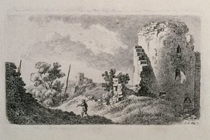 Ruine eines Schlosses mit Mann von Johann Adam Klein