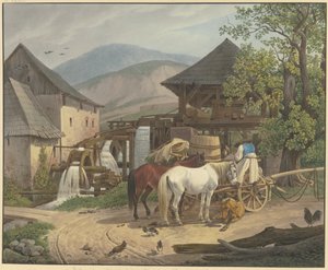 Schneid- und Mahlmühle im Stickelberger Tal unweit der Wienerischen Neustadt an der ungarischen Grenze von Johann Adam Klein
